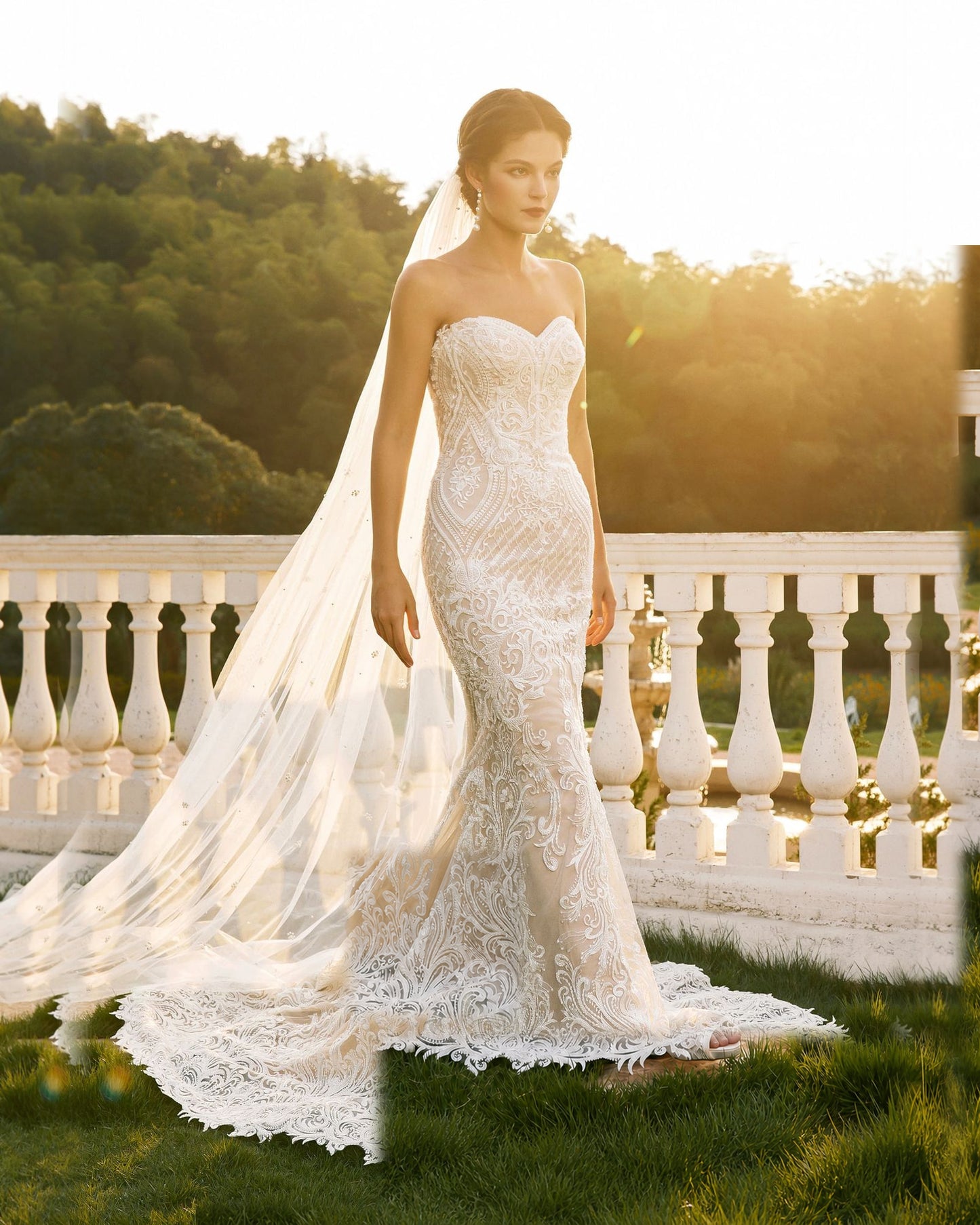 strapless sweetheart lace mermaid wedding dress - image 4