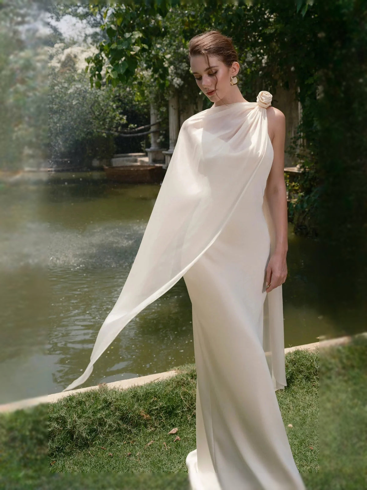 Ivory floor-length wedding dress, alternate view showing the overall dress design
