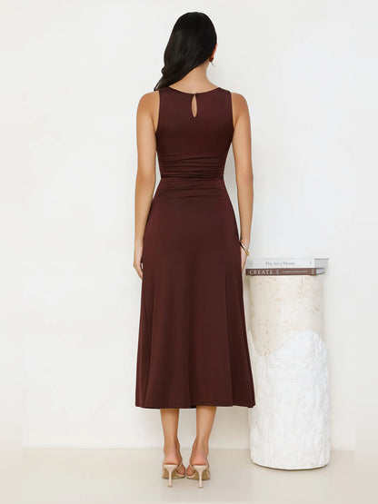 Chocolate midi formal dress, alternate view showing the waist