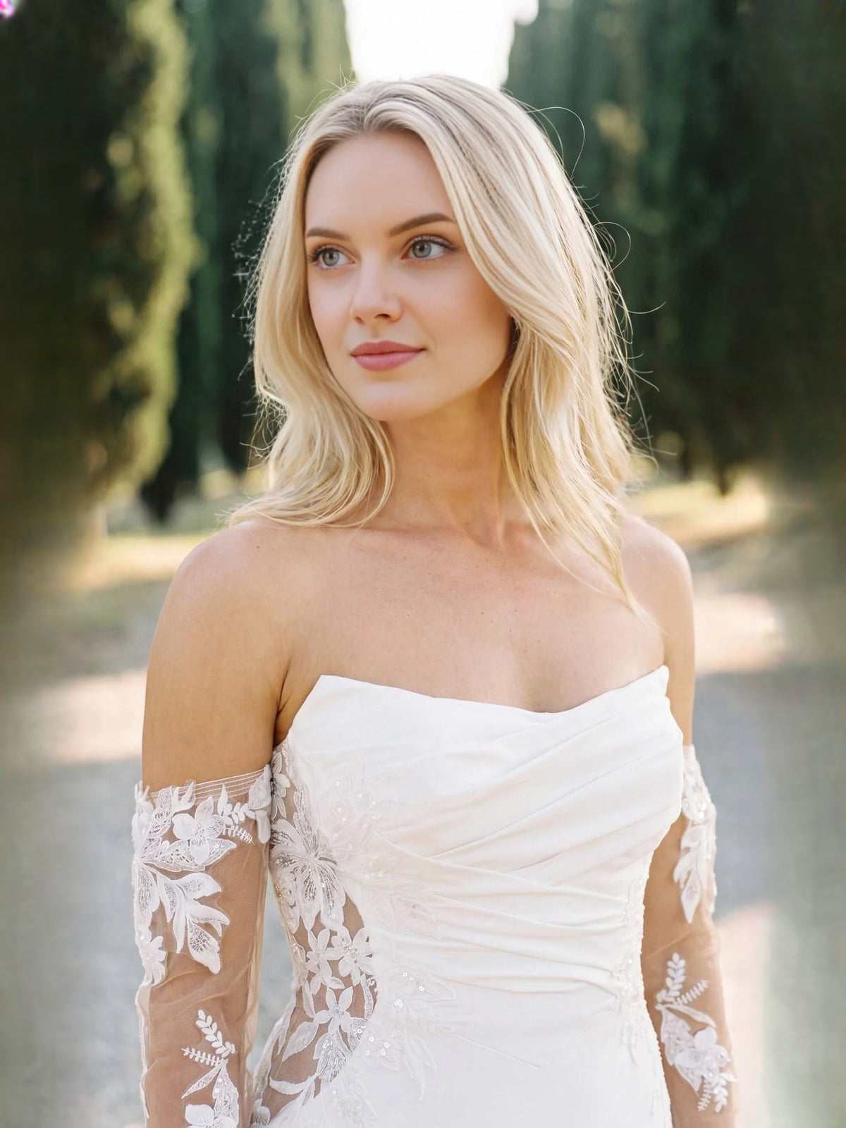 Ivory floor-length wedding dress, alternate view showing the overall dress design