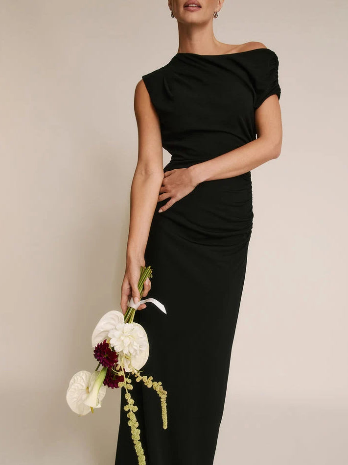 Black maxi bridesmaid dress, alternate view showing the overall dress design