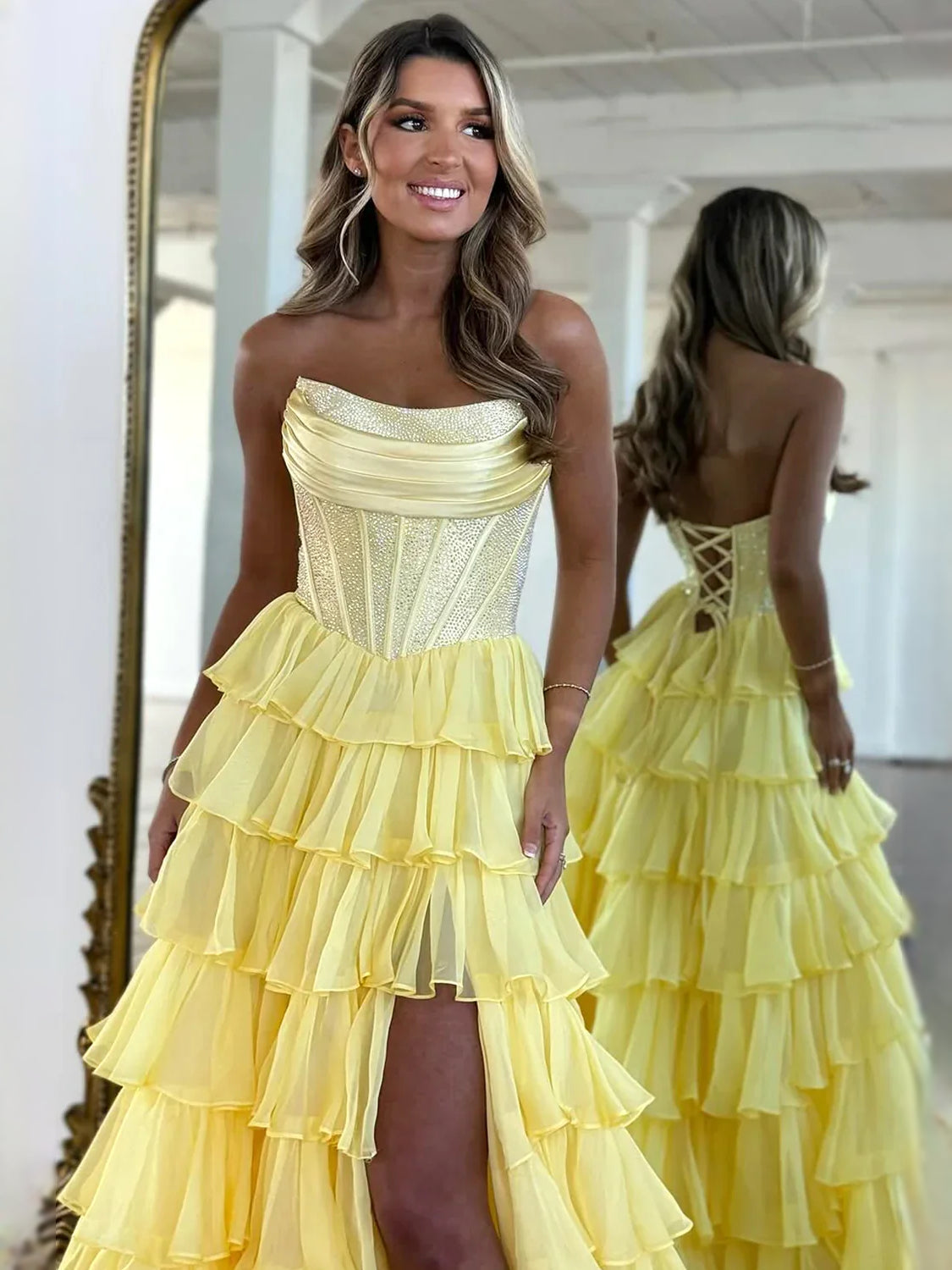 Royal Blue maxi prom dress, alternate view showing the overall dress design