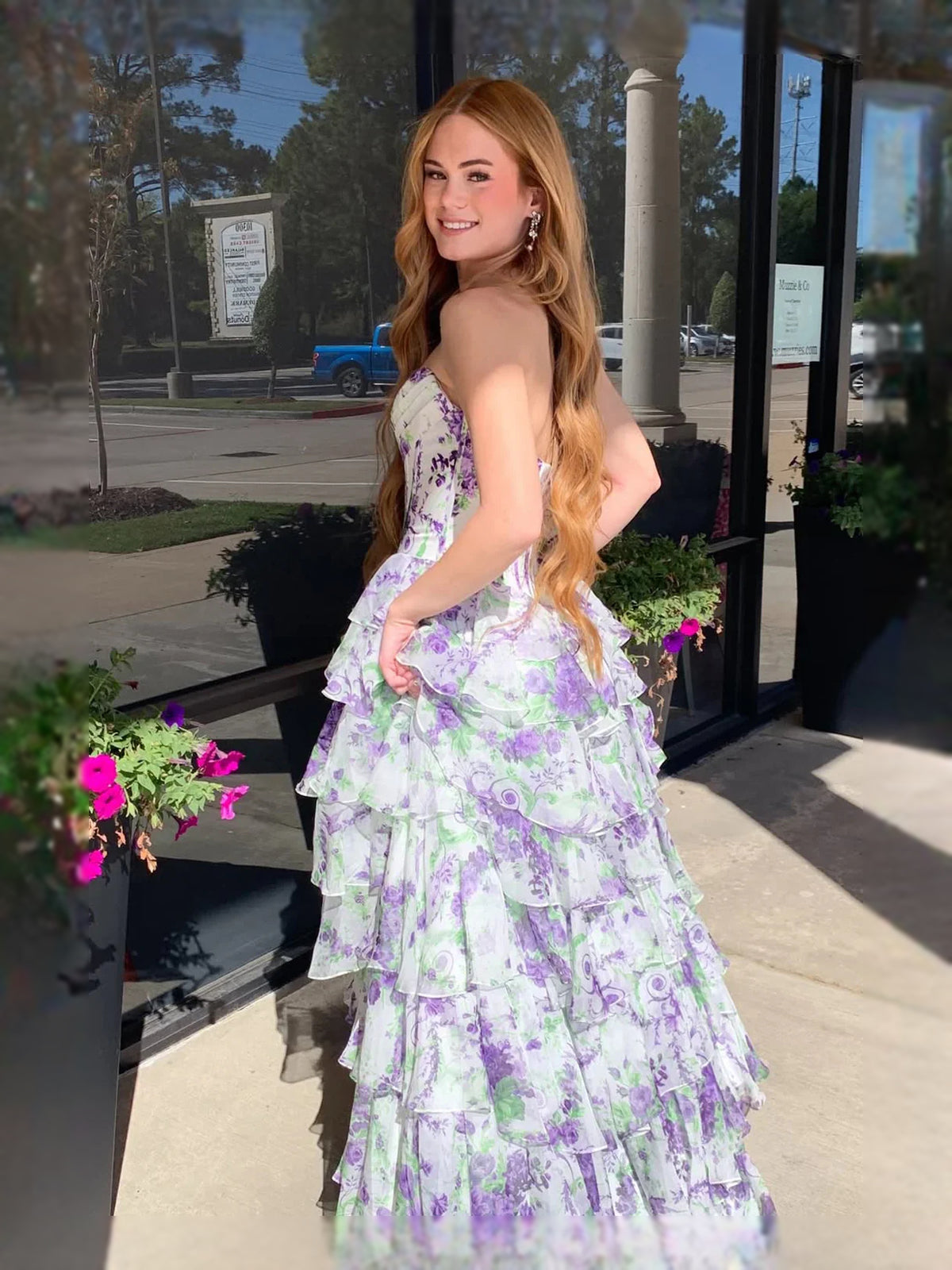 Lavender maxi prom dress, alternate view showing the overall dress design