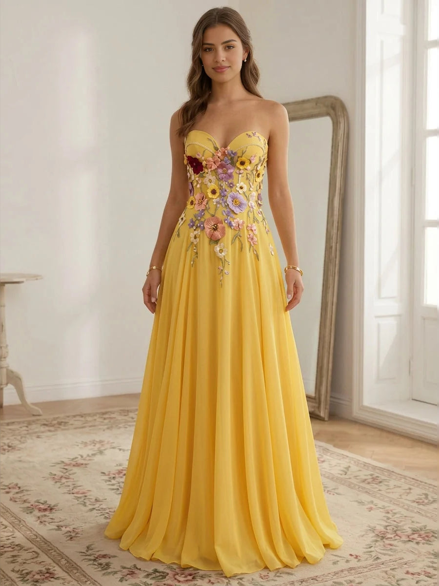 Yellow maxi prom dress, alternate view showing the overall dress design