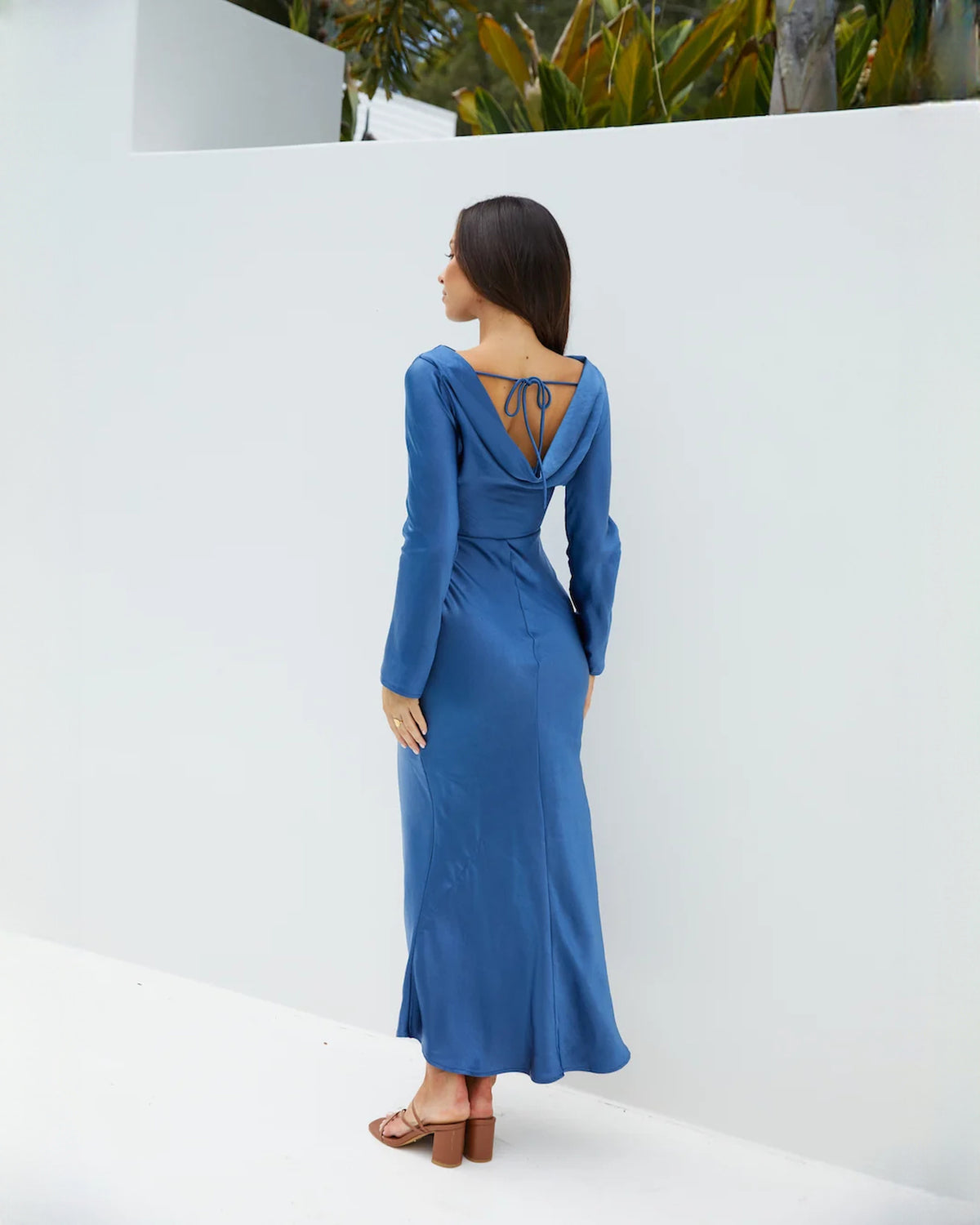 sleeveless satin a-line midi bridesmaid dress - image 4