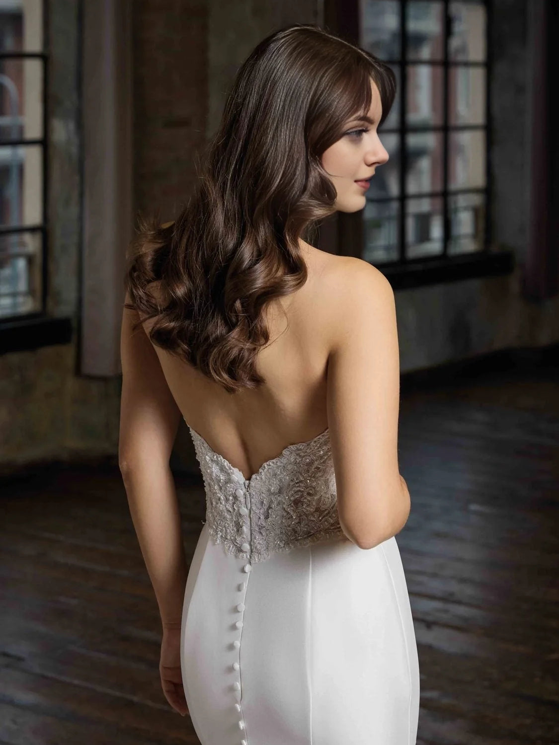 Ivory floor-length wedding dress, alternate view showing the overall dress design