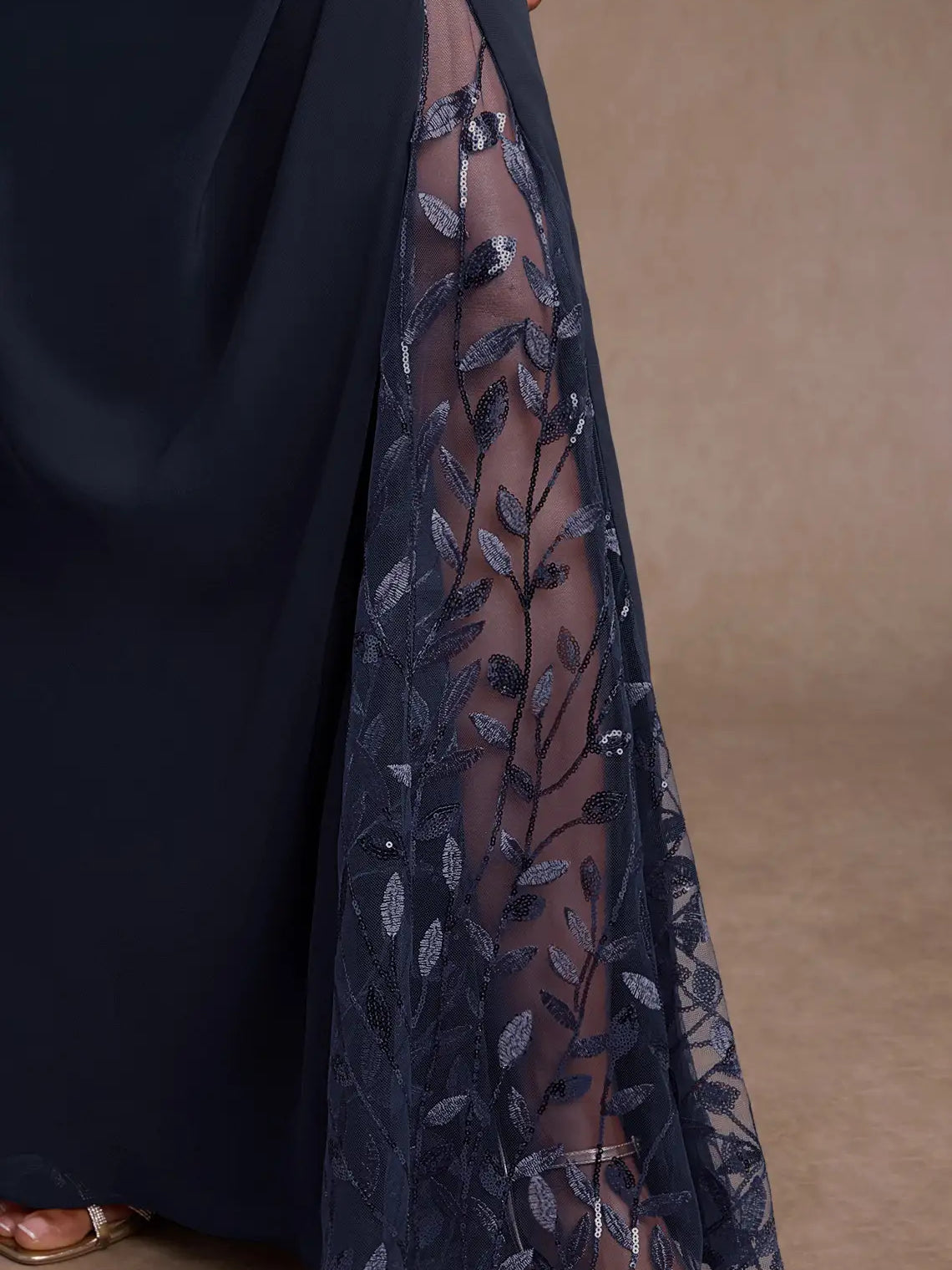 Dark Navy maxi mother of the bride dress, alternate view showing the overall dress design