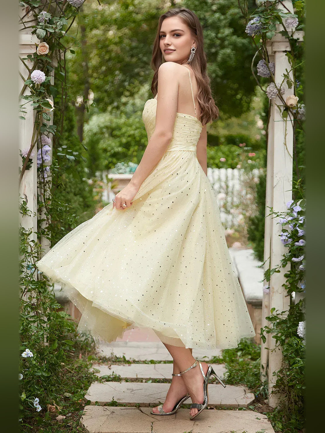 Pale Lemon tea-length homecoming dress, alternate view showing the overall dress design