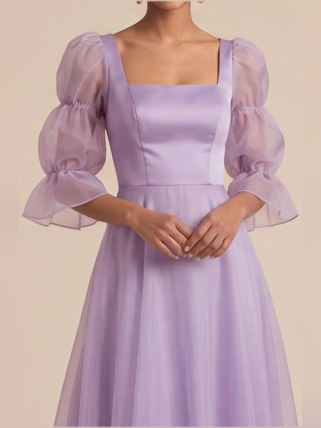 Lilac maxi bridesmaid dress, alternate view showing the overall dress design
