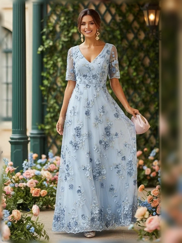 Sky Blue floor-length mother of the bride dress, alternate view showing the overall dress design