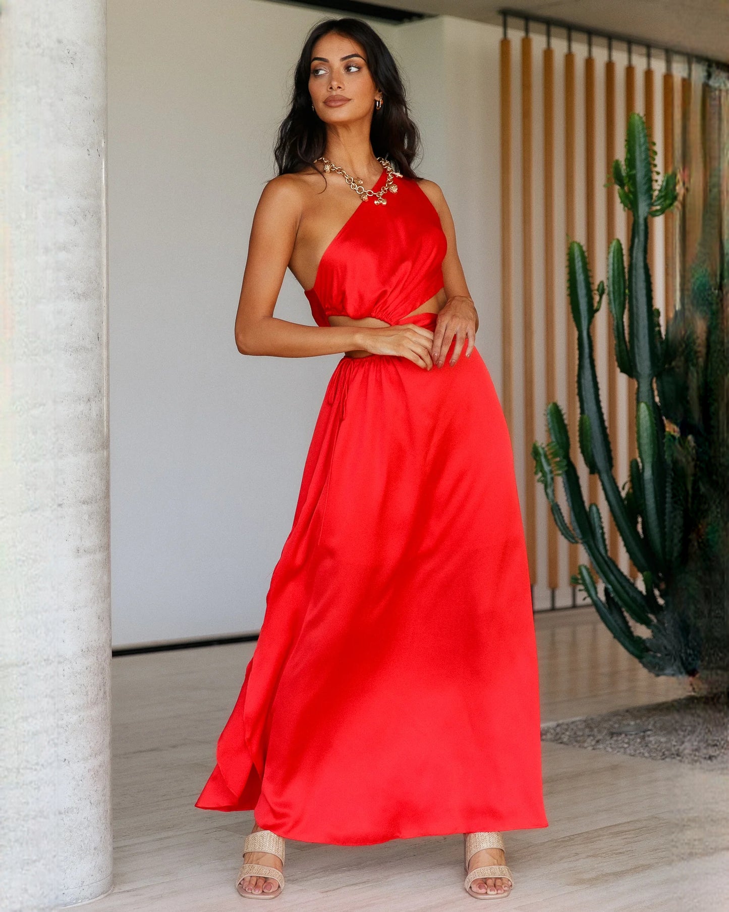 sleeveless satin a-line maxi bridesmaid dress - image 4