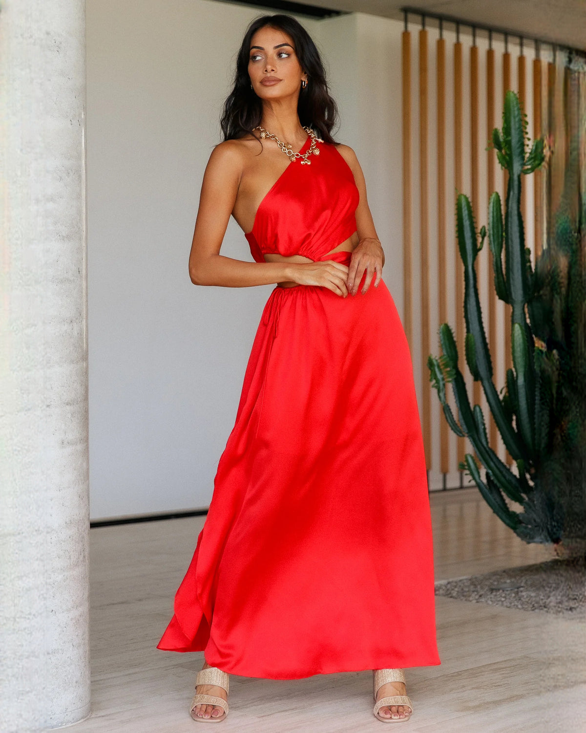 sleeveless satin a-line maxi bridesmaid dress - image 4
