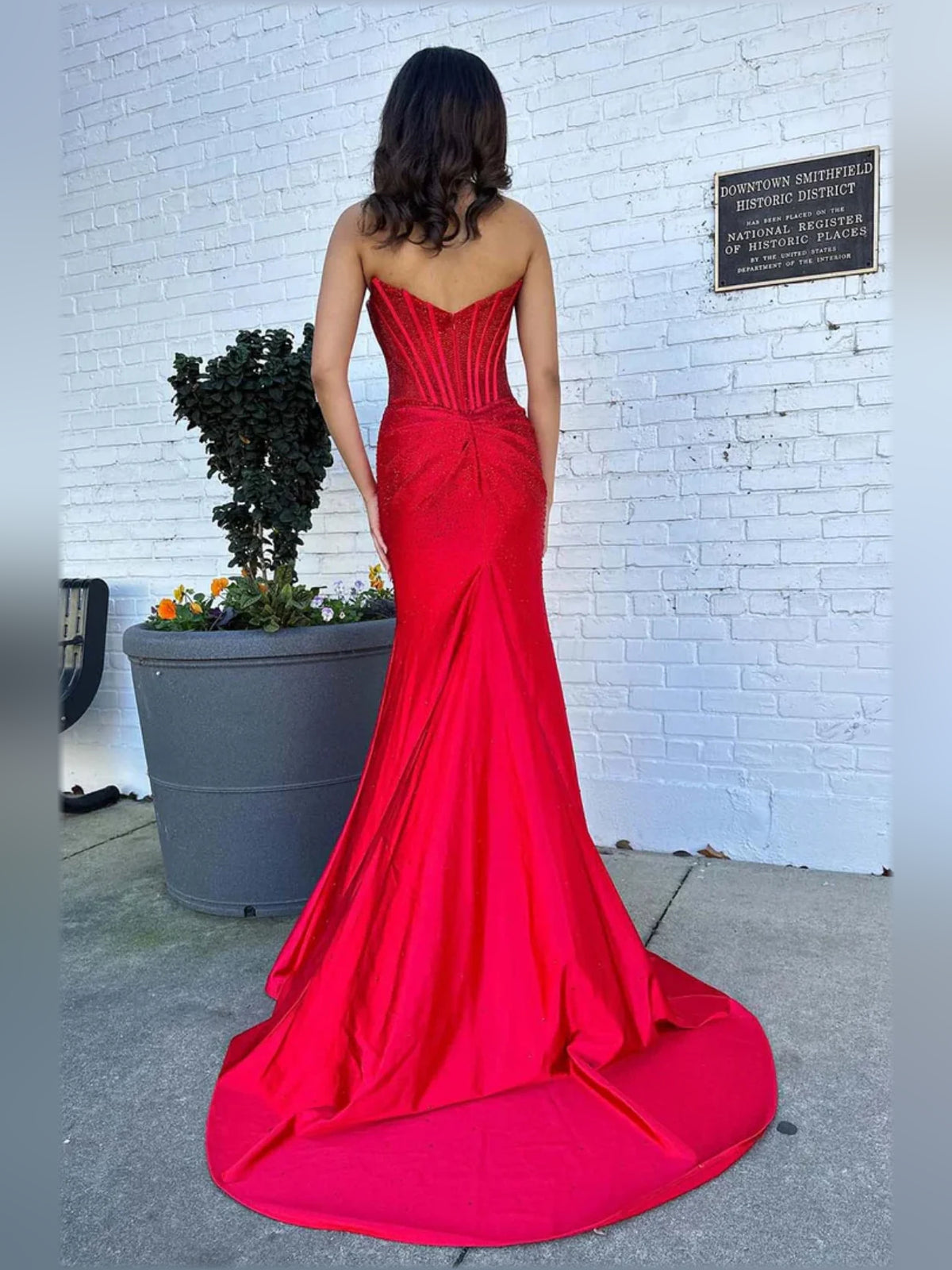 Royal Blue mermaid floor-length formal dress with skirt slit, alternate view