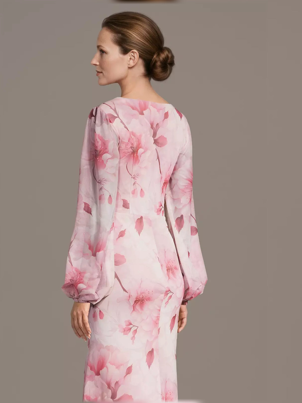 Floral maxi mother of the bride dress, alternate view showing the overall dress design