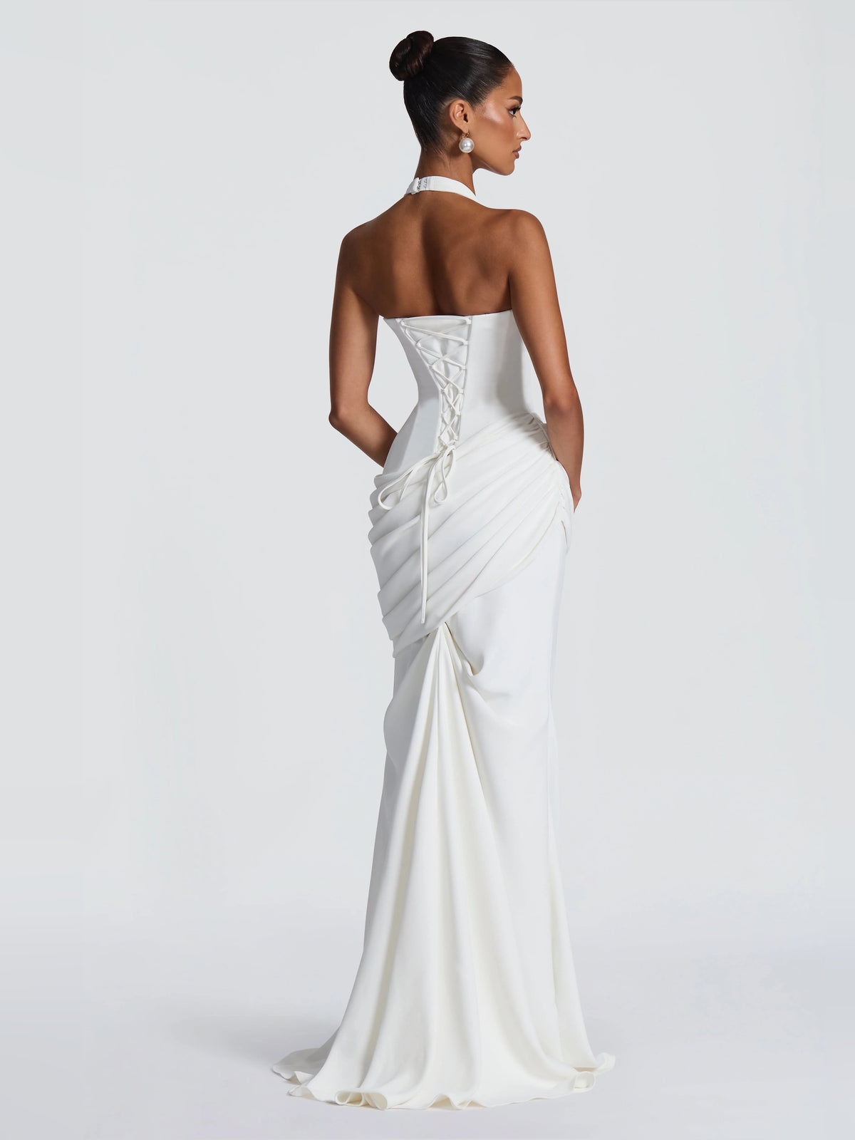 Ivory floor-length wedding dress, alternate view showing the overall dress design