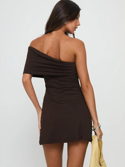 Chocolate mini homecoming dress, alternate view showing the overall dress design