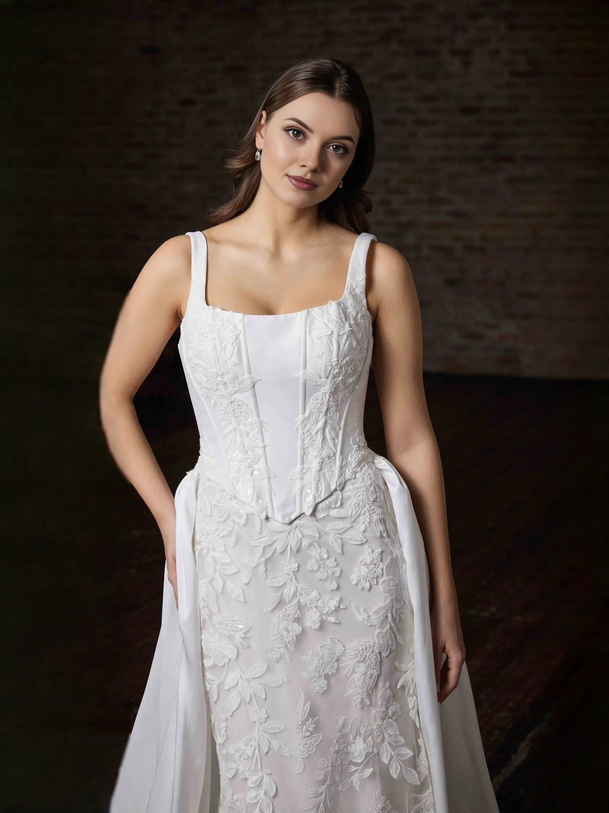Ivory floor-length wedding dress, alternate view showing the overall dress design