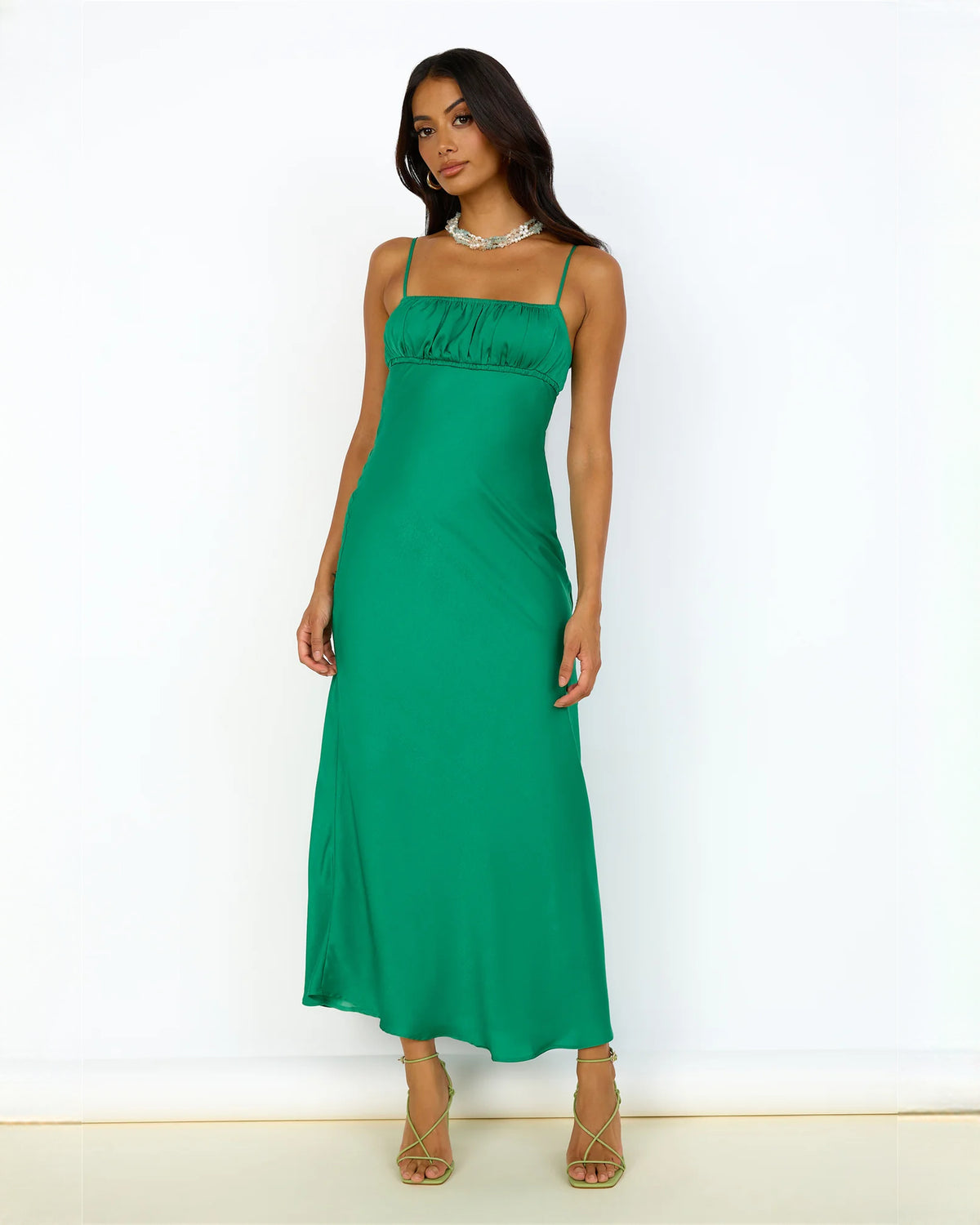 sleeveless satin a-line maxi bridesmaid dress - image 4