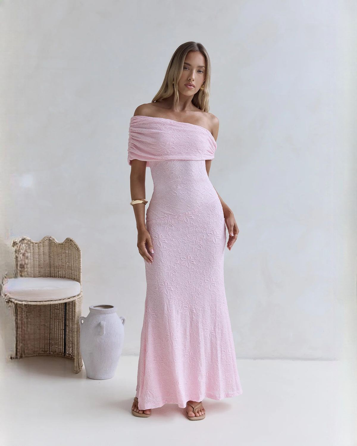 off-shoulder structured satin a-line maxi bridesmaid dress - image 4
