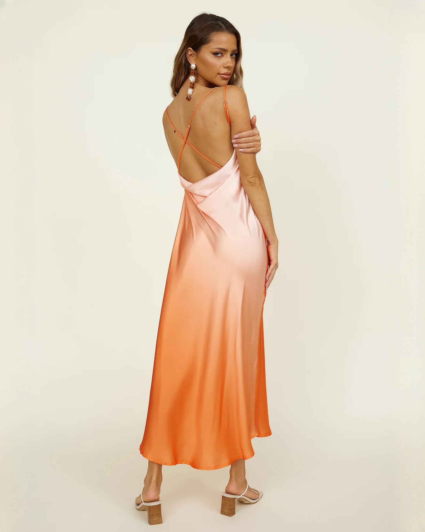 sleeveless satin a-line maxi bridesmaid dress - image 4