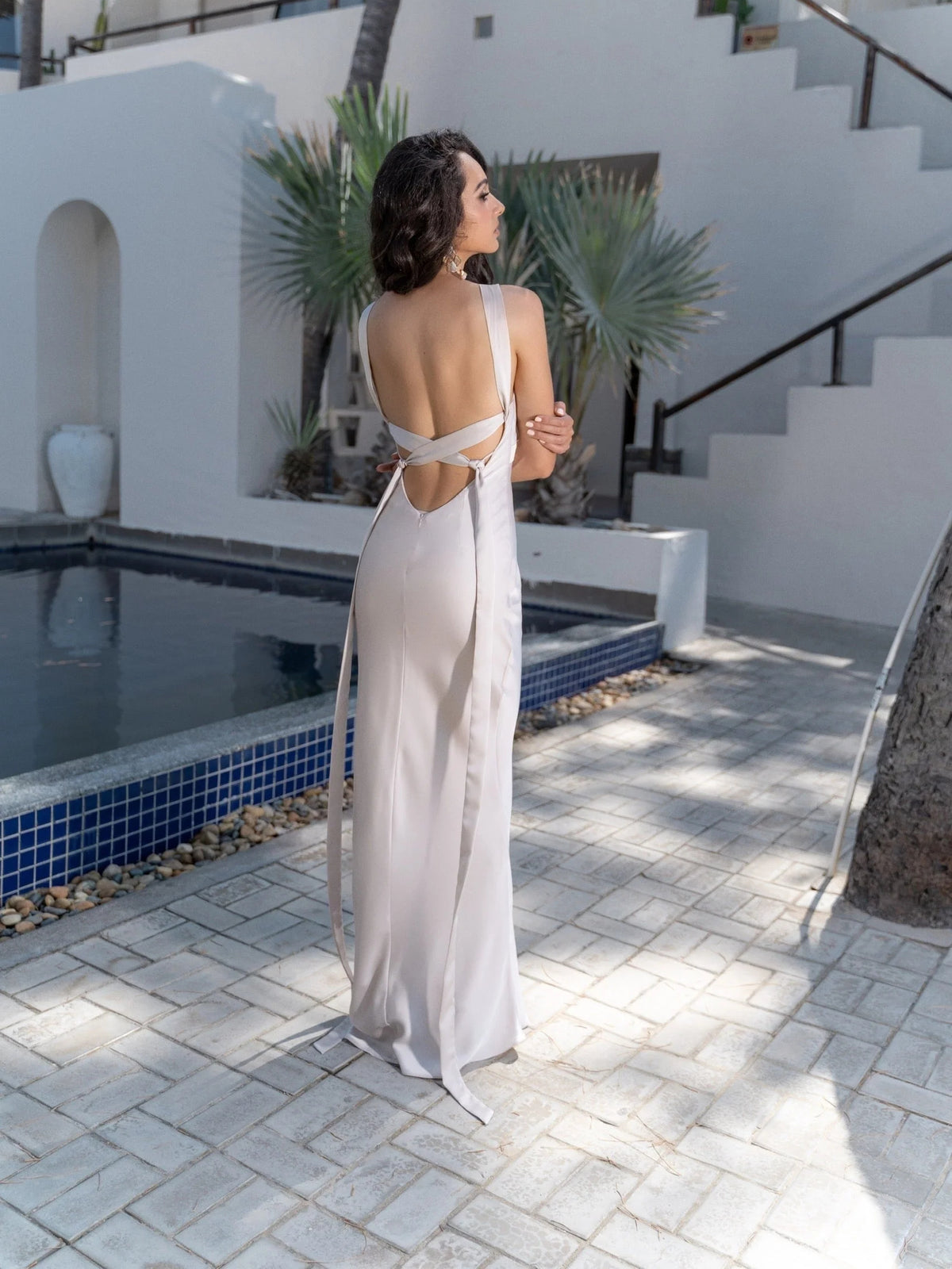 Champagne floor-length prom dress, alternate view showing the overall dress design