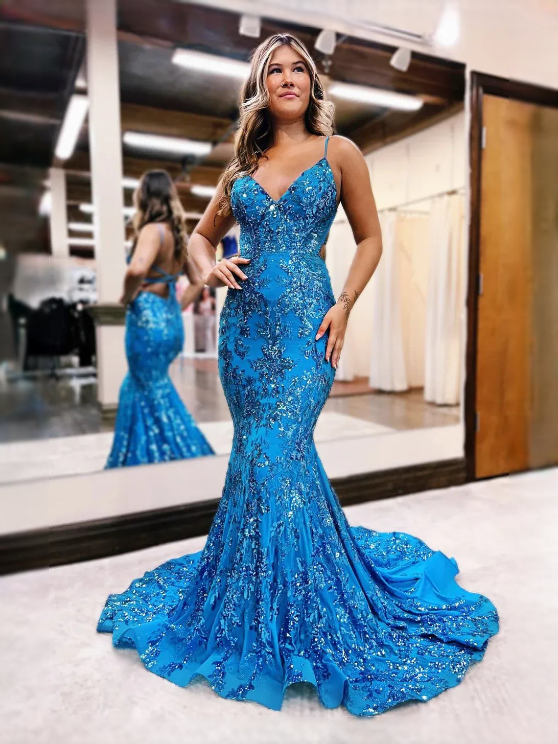Hot Pink maxi prom dress, alternate view showing the overall dress design