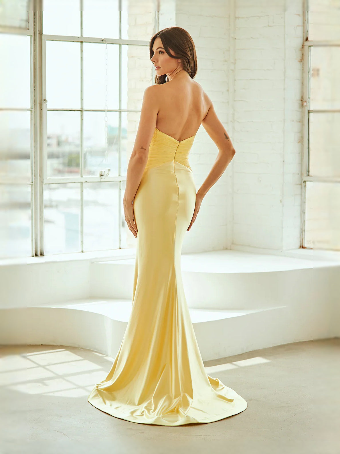 Yellow maxi prom dress, alternate view showing the overall dress design