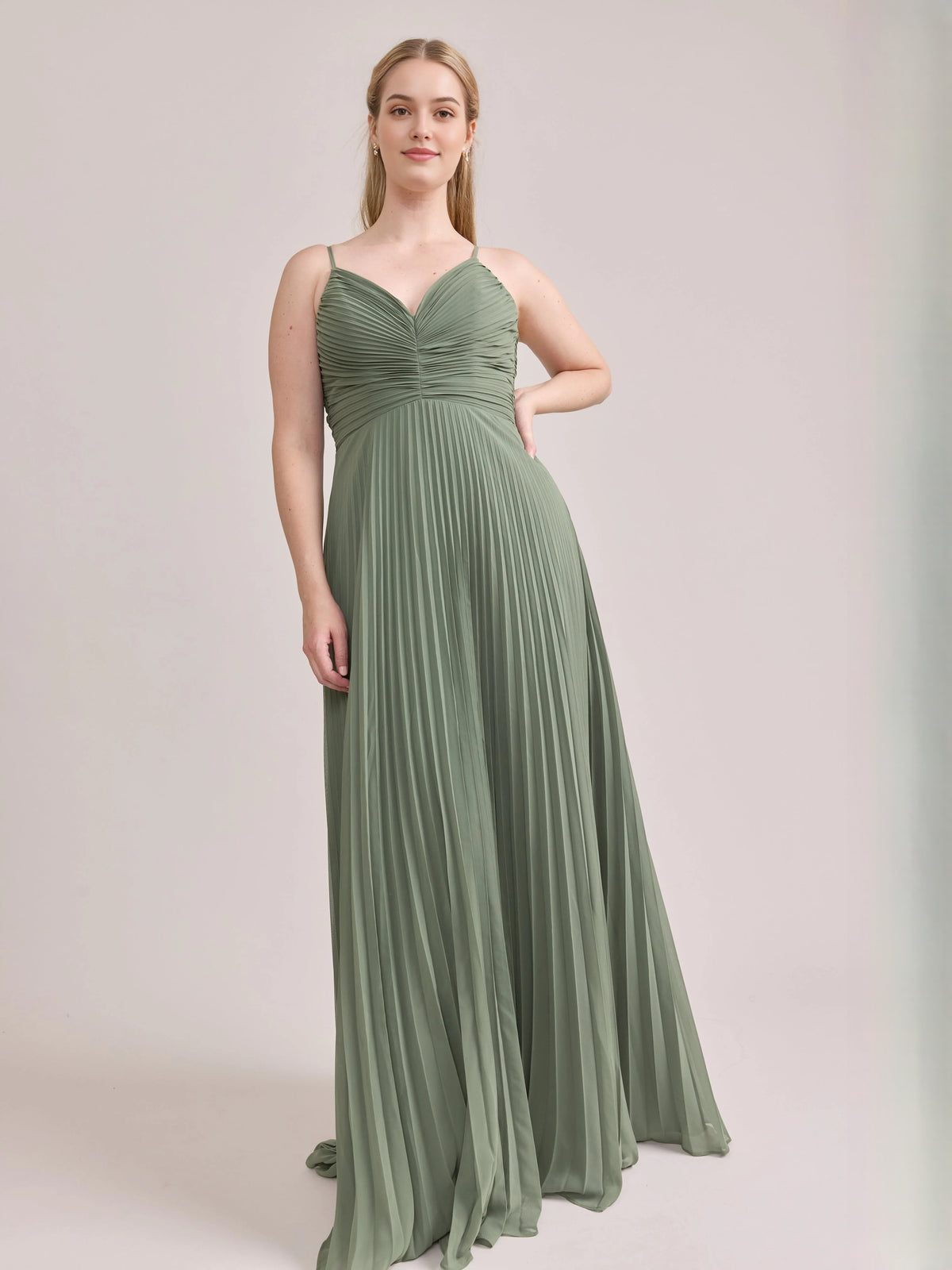 Dusty Sage maxi bridesmaid dress, alternate view showing the overall dress design