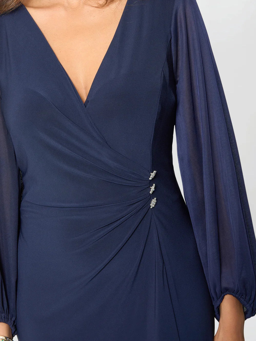 Dark Navy knee-length mother of the bride dress, alternate view showing the overall dress design