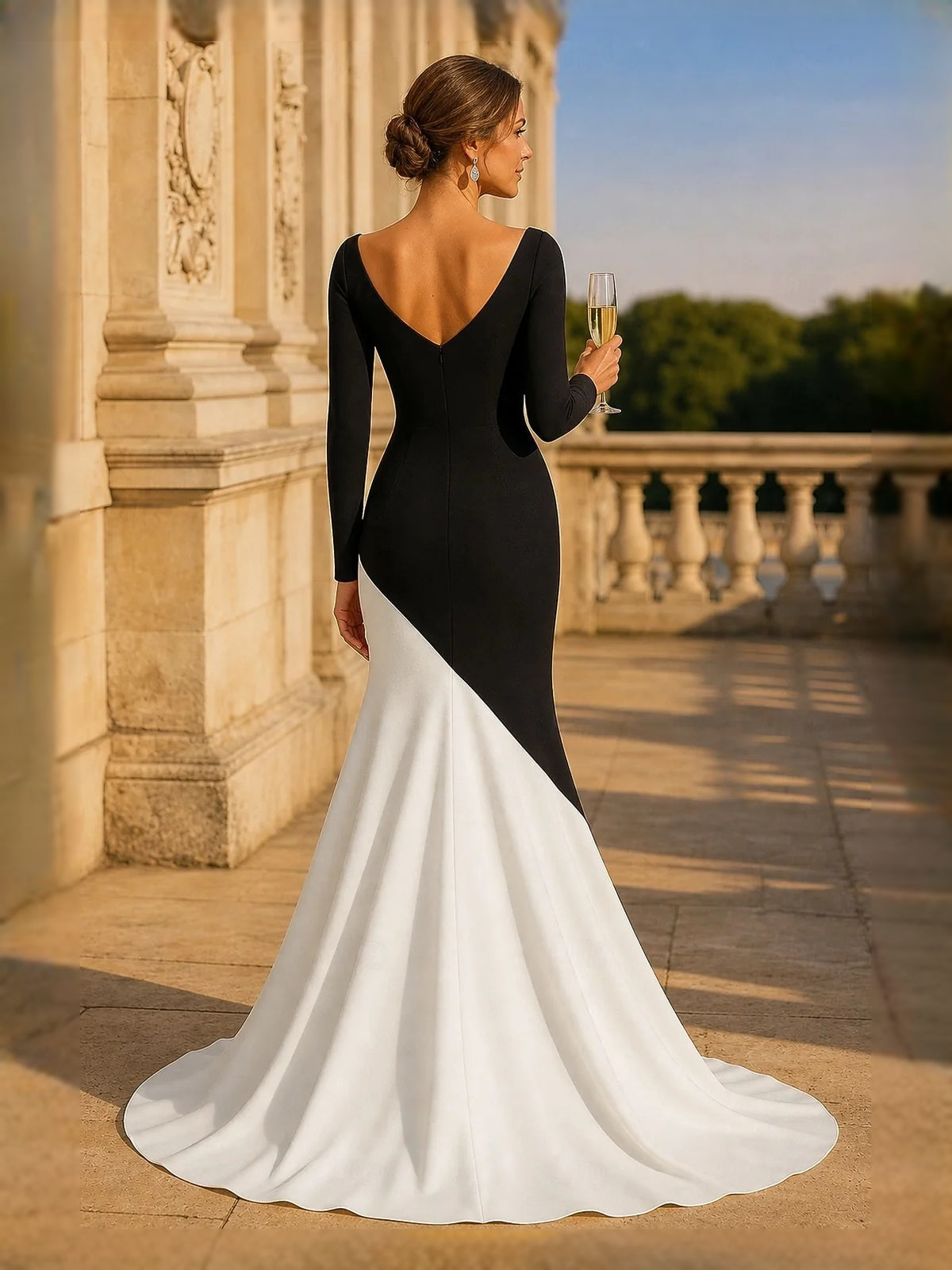 White maxi prom dress, alternate view showing the overall dress design