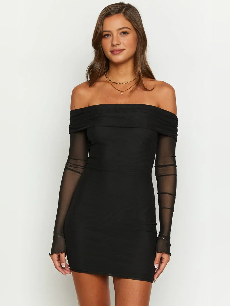 Black mini homecoming dress, alternate view showing the overall dress design