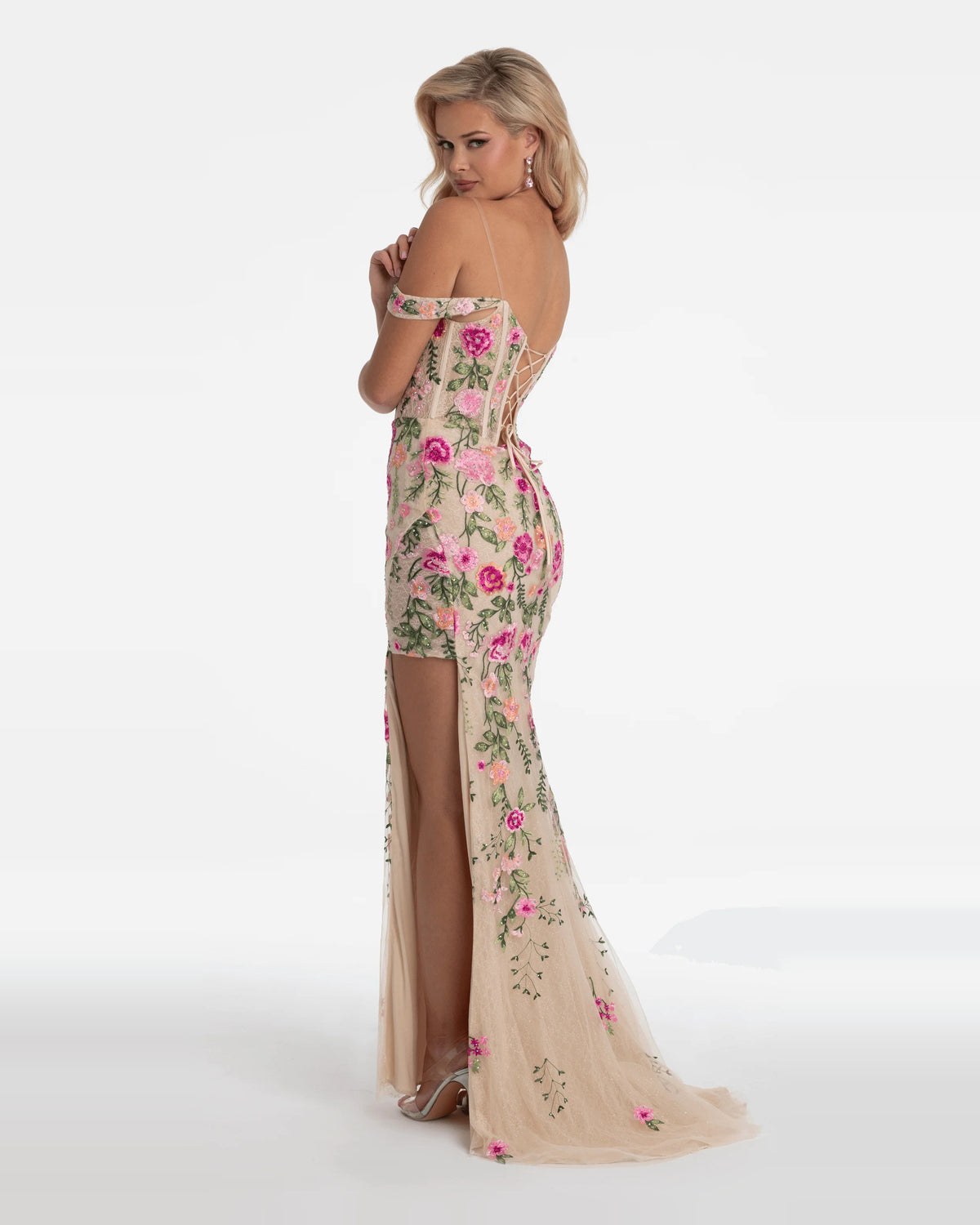 plunging neckline column floor-length prom dress - image 4