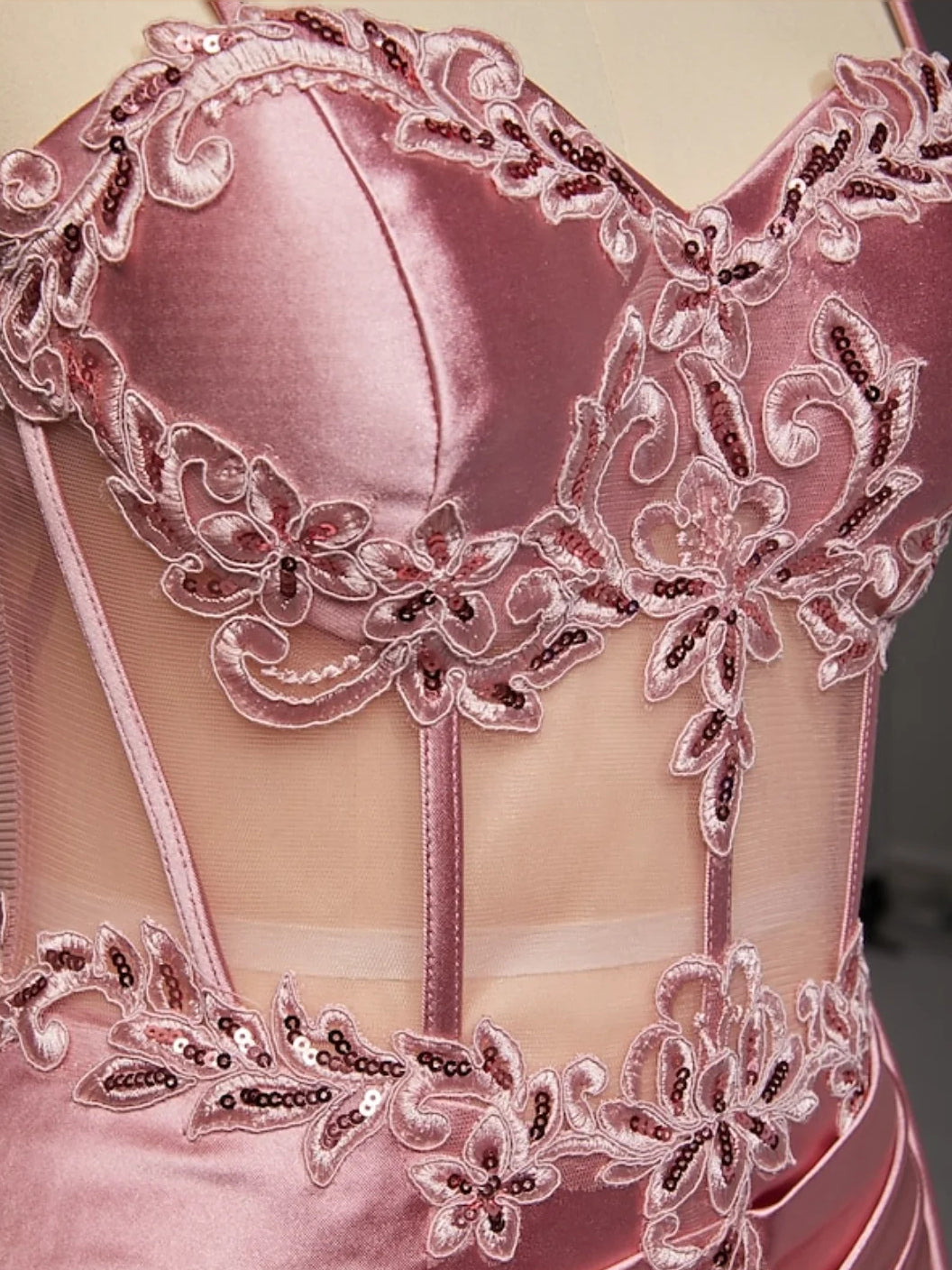 Rose Gold floor-length prom dress, alternate view showing the overall dress design