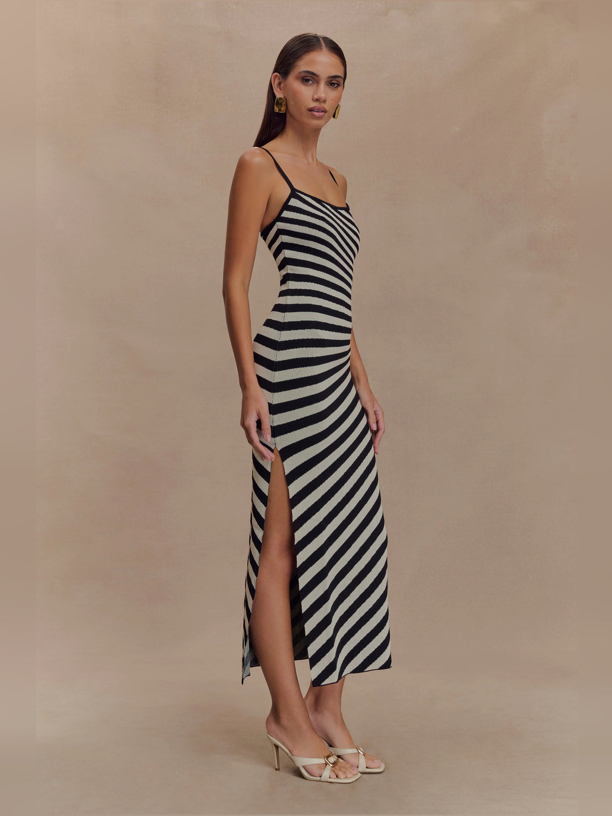 White midi formal dress with printed pattern, alternate view showing the waist