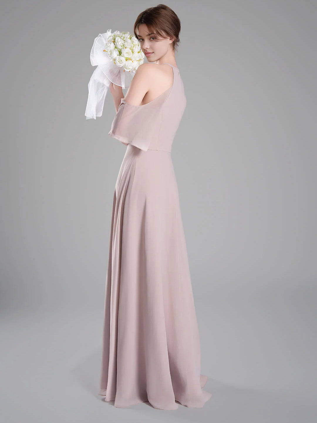 Pearl Pink floor-length bridesmaid dress, alternate view showing the overall dress design