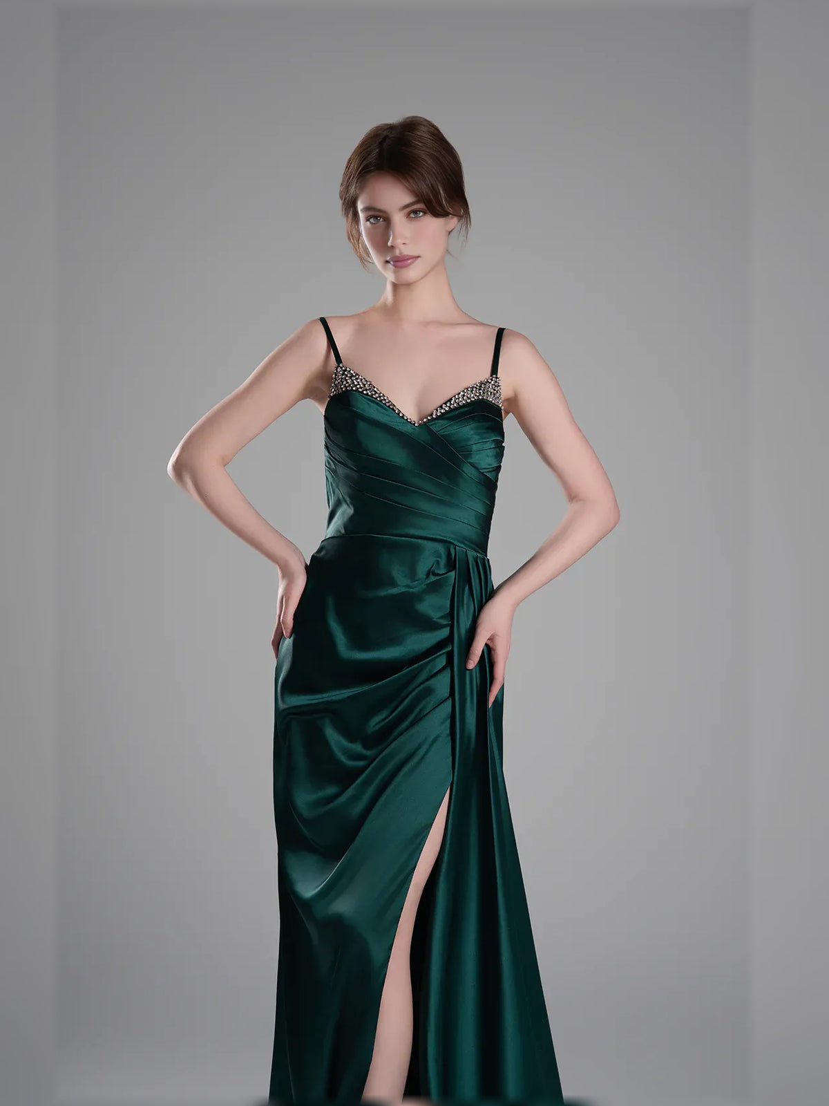 Peacock mermaid floor-length formal dress with ruching, alternate view