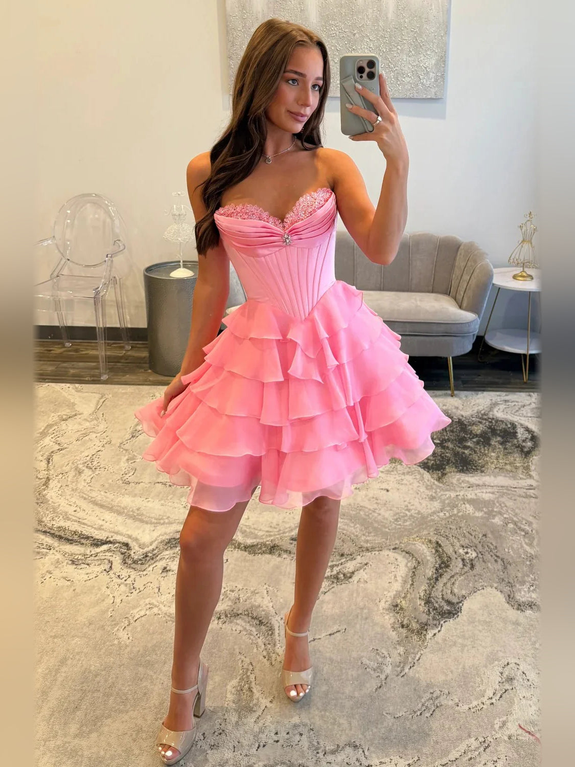 Sky Blue short homecoming dress, alternate view showing the overall dress design