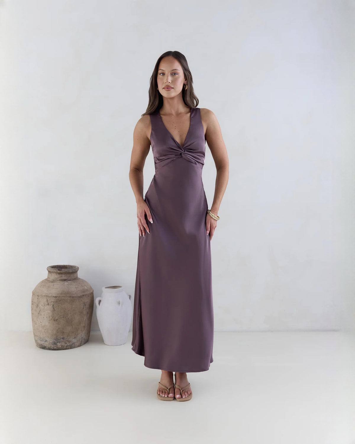 sleeveless satin a-line maxi bridesmaid dress - image 4