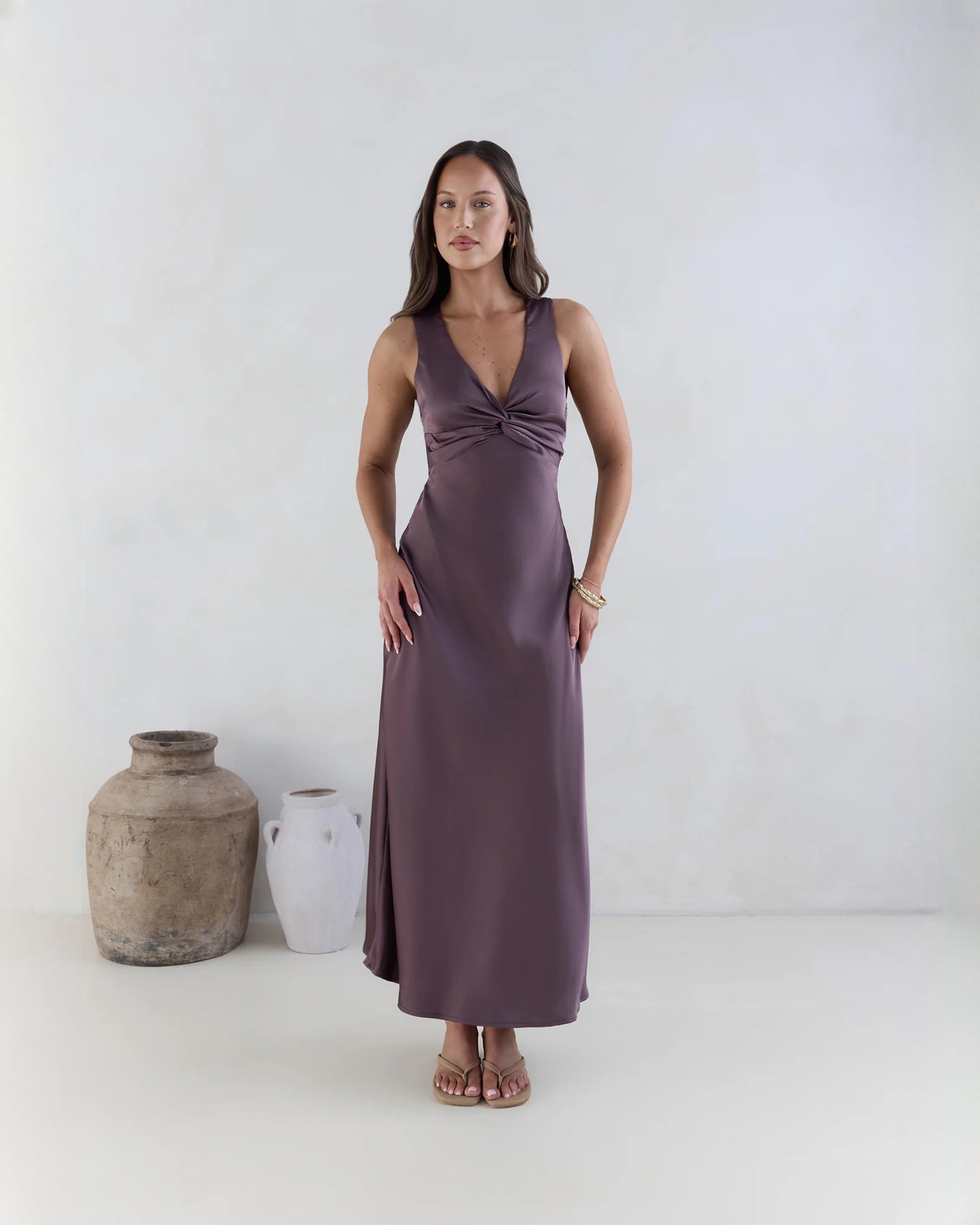 sleeveless satin a-line maxi bridesmaid dress - image 4