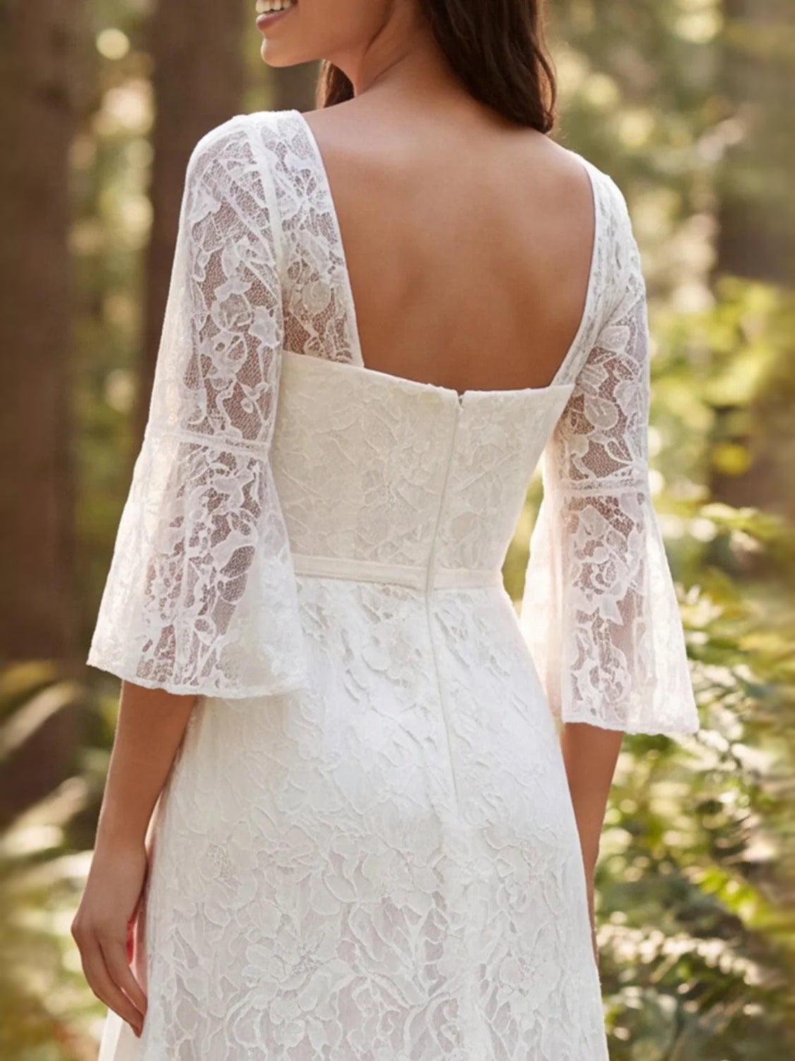 Ivory floor-length wedding dress, alternate view showing the overall dress design