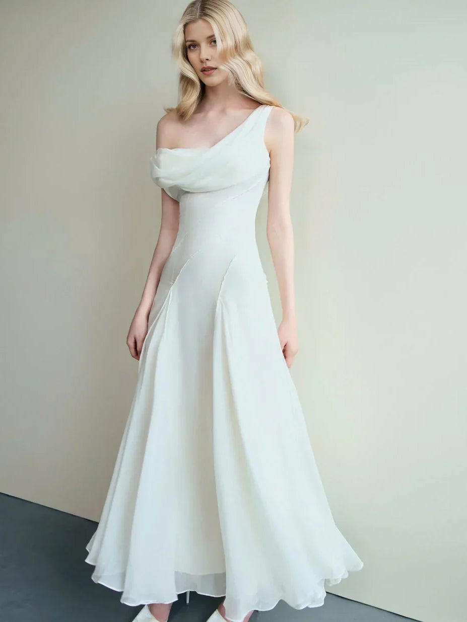 Ivory maxi bridesmaid dress, alternate view showing the overall dress design