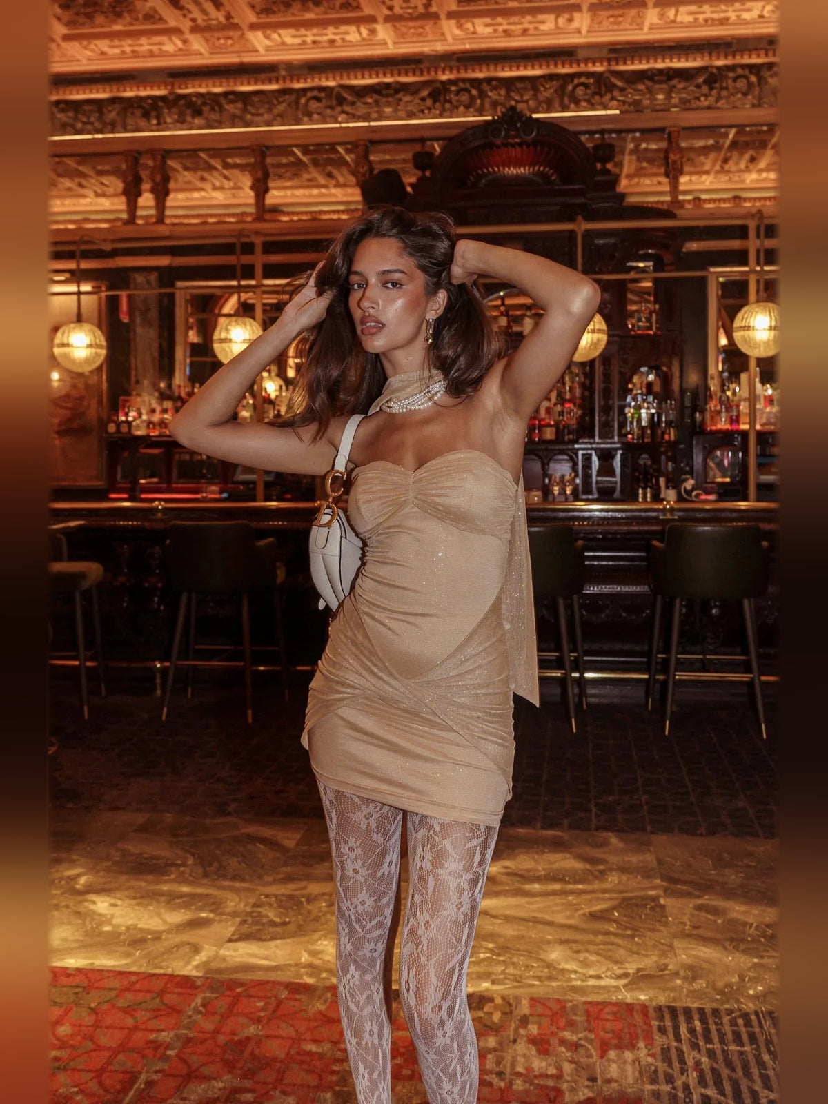 Gold mini homecoming dress, alternate view showing the overall dress design