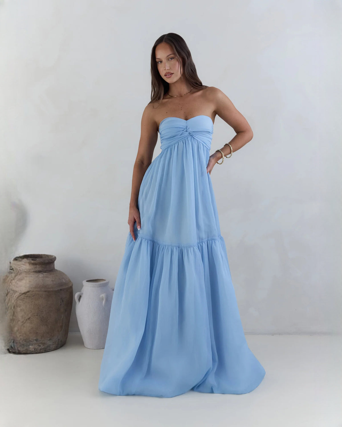 strapless chiffon a-line maxi bridesmaid dress - image 4