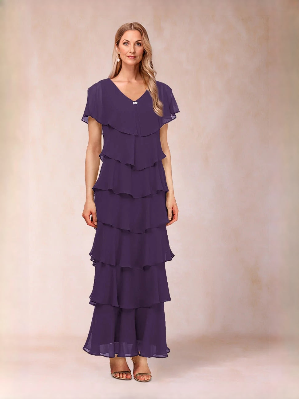 Deep Purple maxi mother of the bride dress, alternate view showing the overall dress design