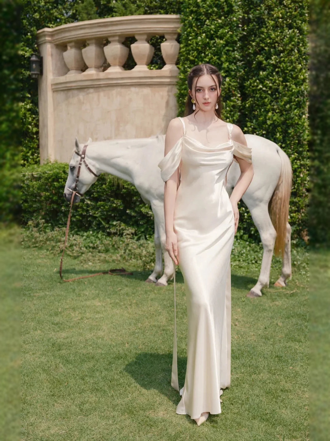Ivory floor-length wedding dress, alternate view showing the overall dress design