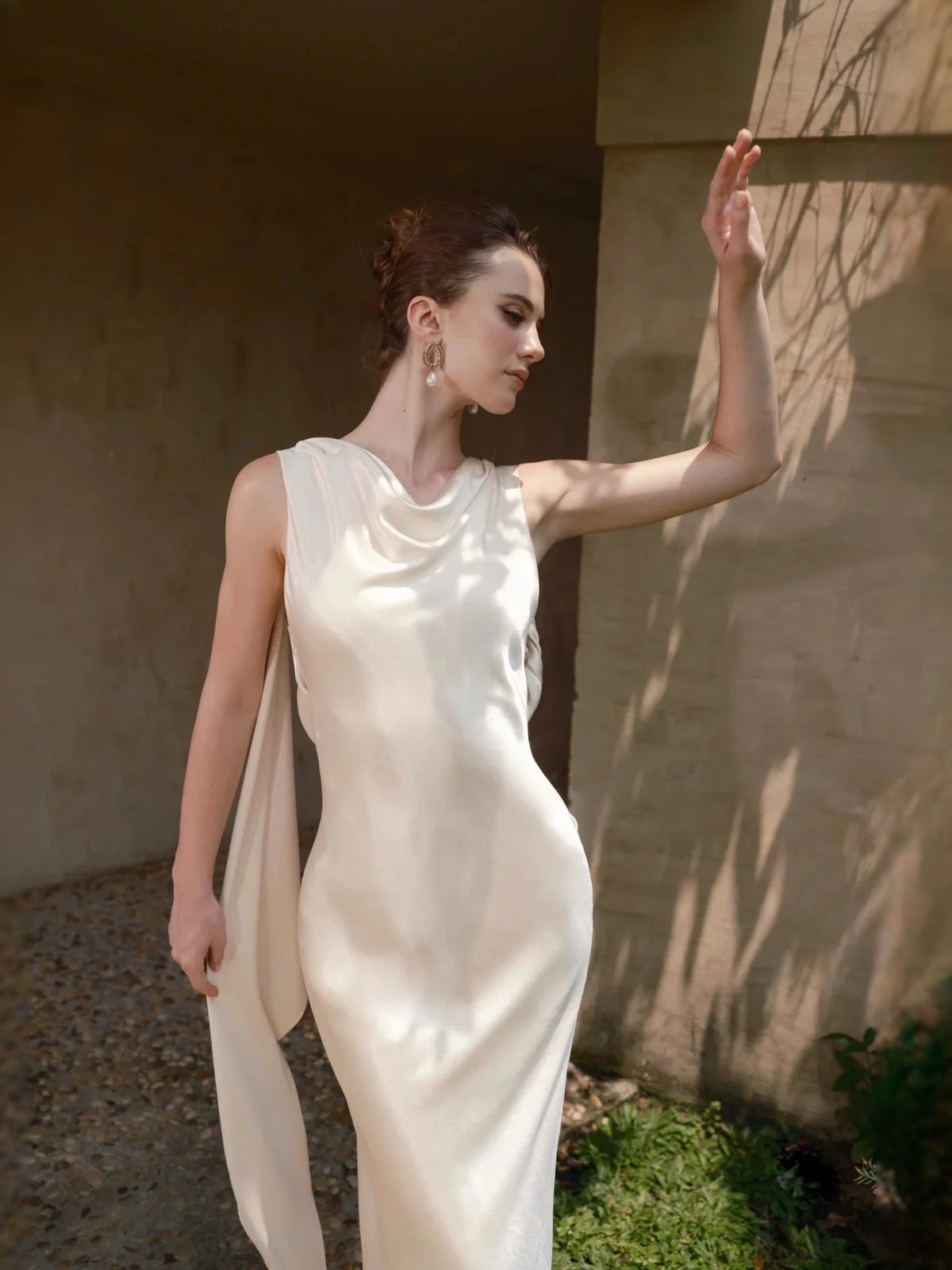 Ivory floor-length wedding dress, alternate view showing the overall dress design