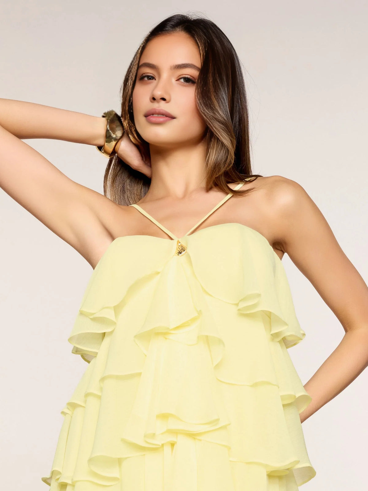 Canary mini homecoming dress, close view of the dress design