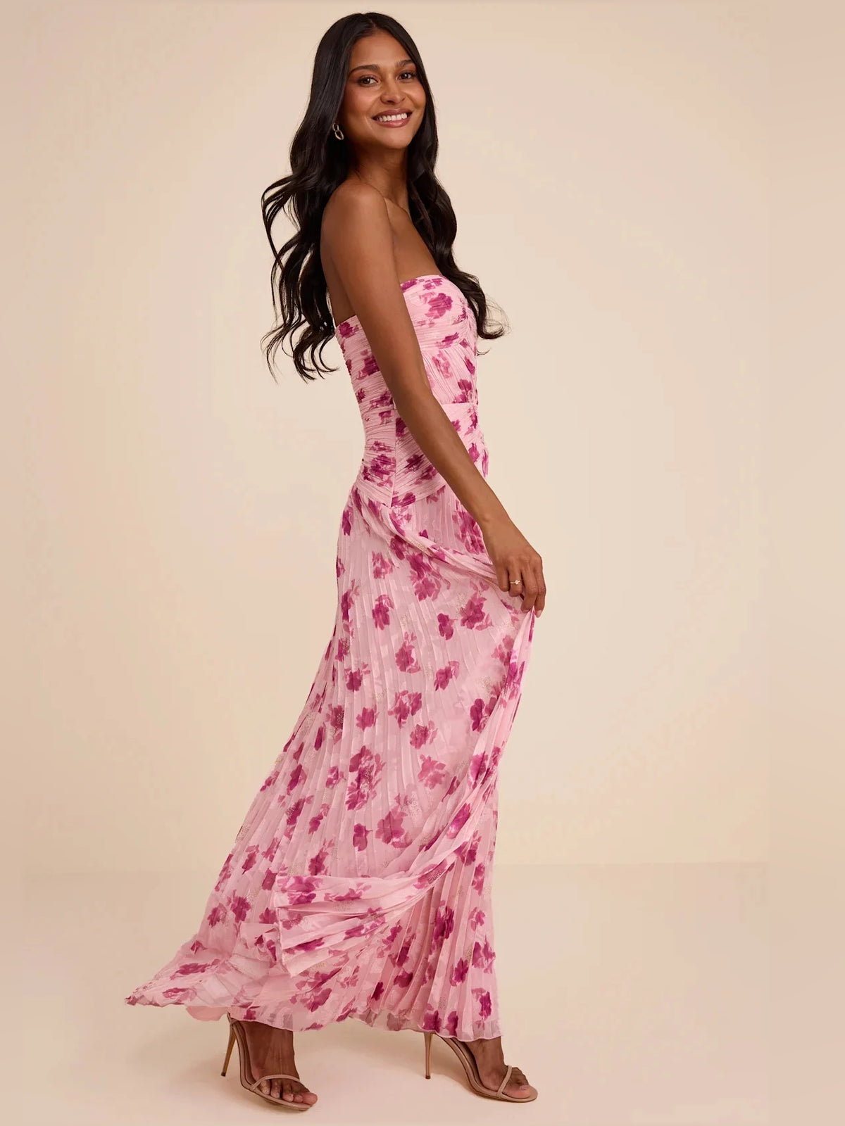 Dusty Pink maxi bridesmaid dress, alternate view showing the overall dress design