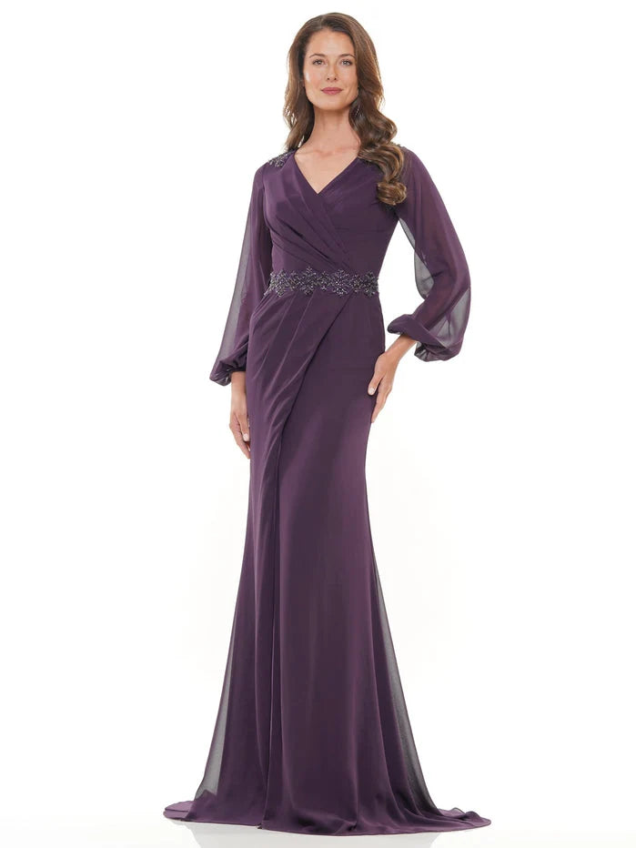 Eggplant floor-length mother of the bride dress, alternate view showing the overall dress design