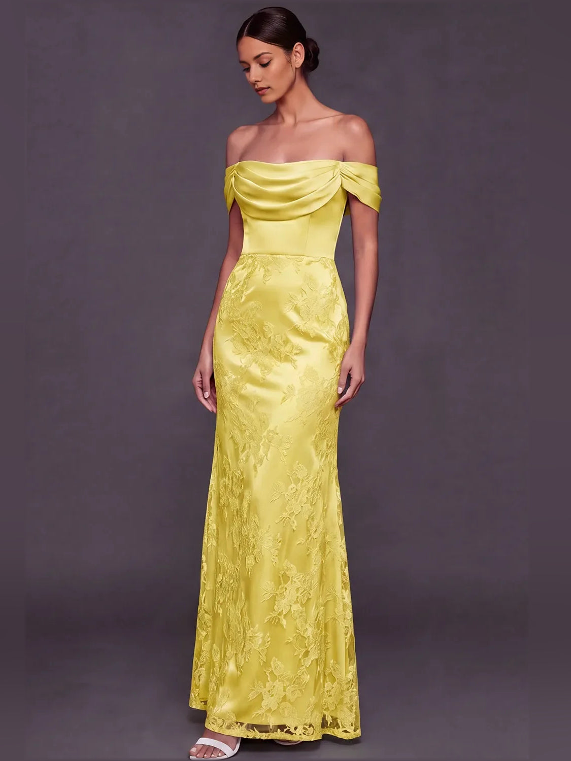 Yellow maxi bridesmaid dress, alternate view showing the overall dress design